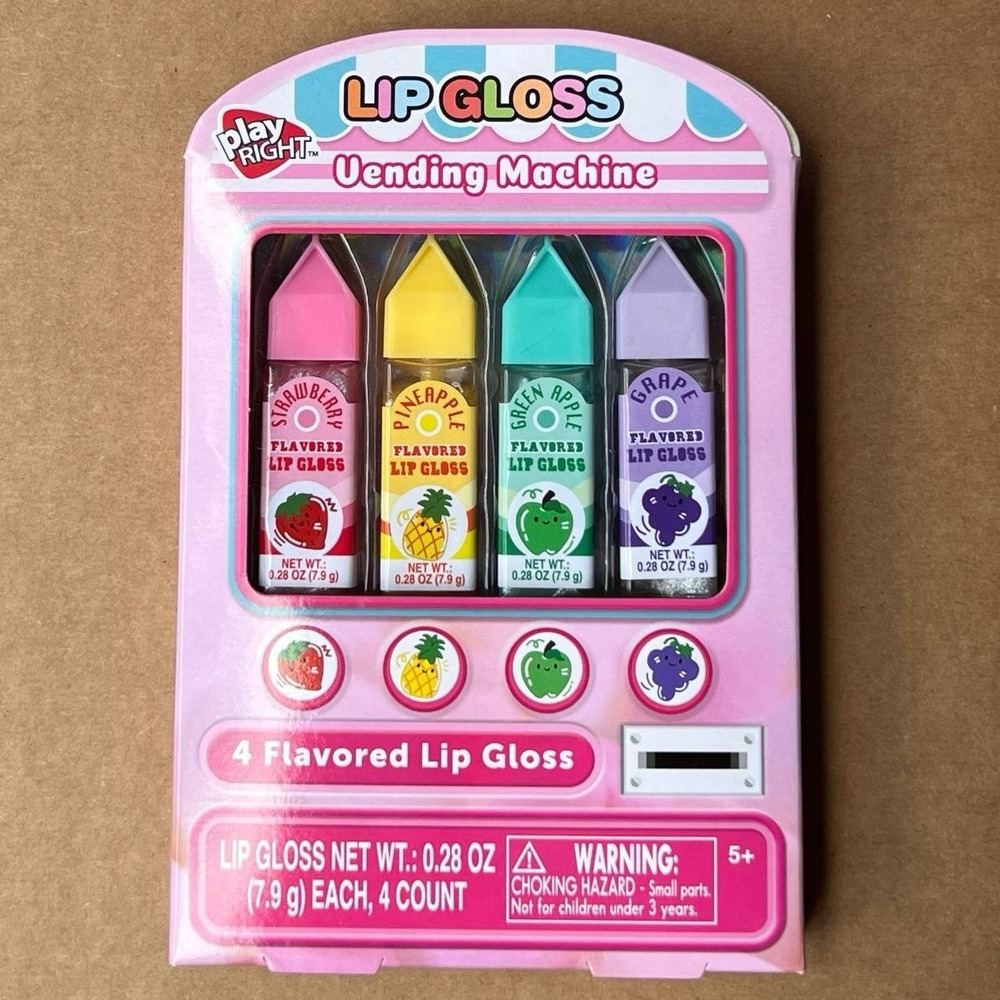 Play Right Kids Lip Gloss Vending Machine 4 Pack Flavored Kids Strawberry Grape